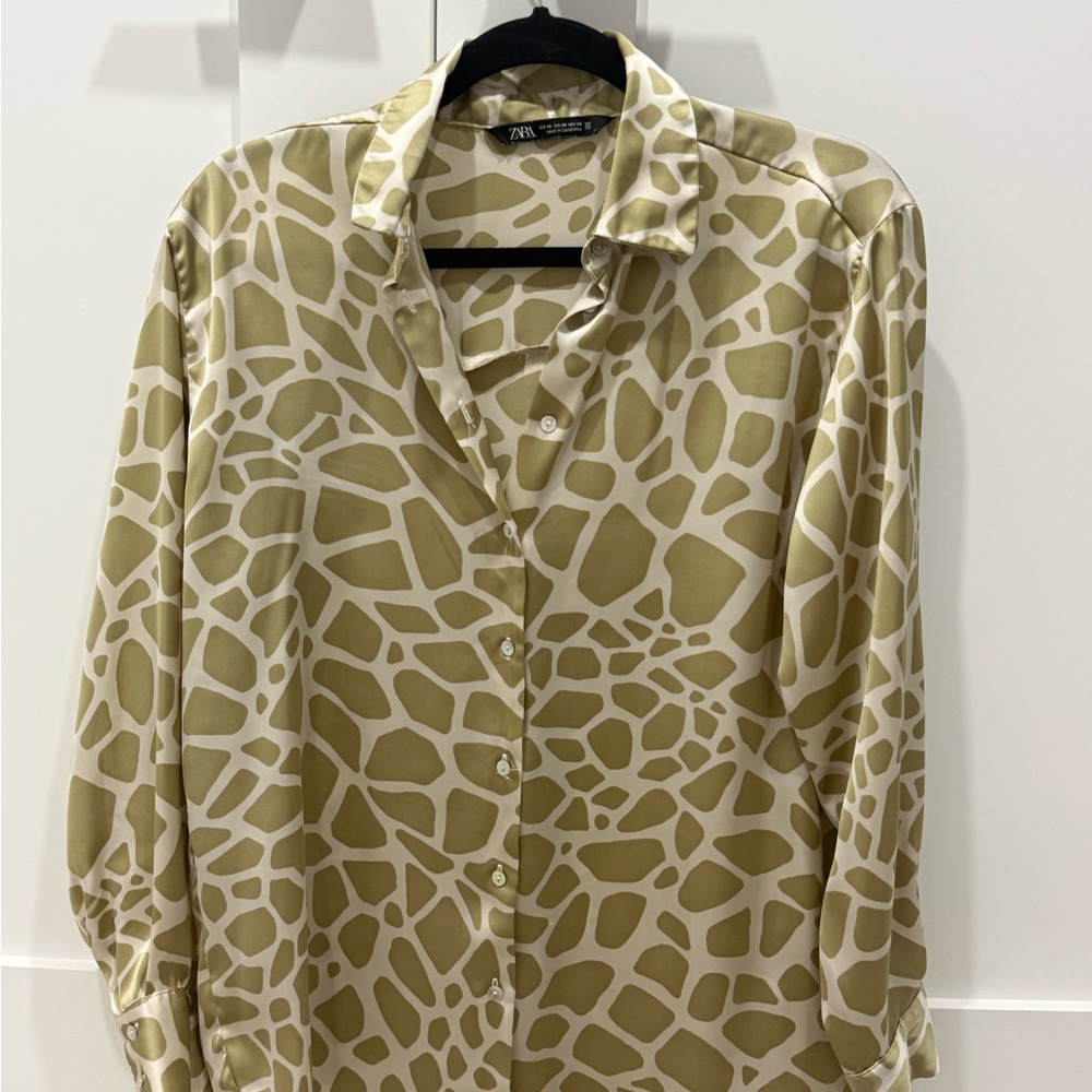 Zara Beige and Cream Animal Print Shirt